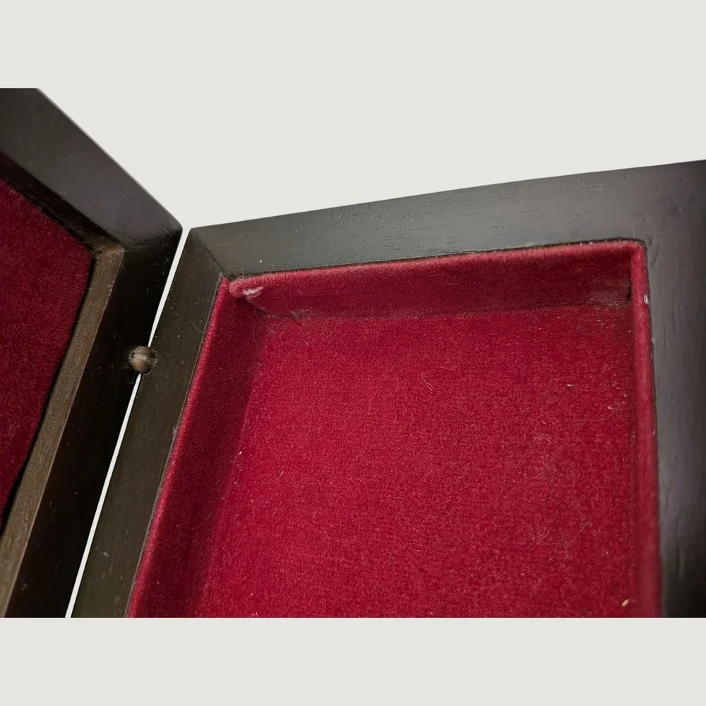 Black Wooden Jewelry Valet Box Red Lining Magnetic Closure Organizer VTG